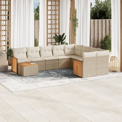 vidaXL - 10-delige - Loungeset - met - kussens - poly - rattan - beige