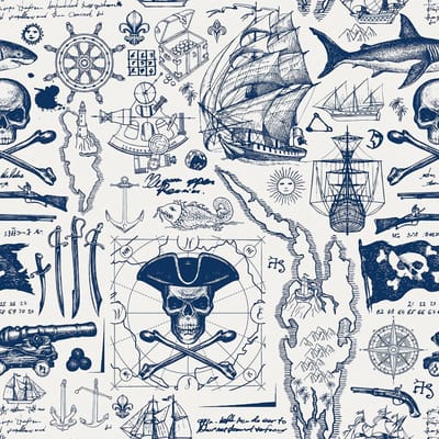 Dailygoods - ReWallpaper Piratenbehang Kinderkamer Jongens 44,5 cm x 7 m Meubelfolie Zelfklevend Blauw Patroon Zeilboot Haai Folie voor Meubels Kasten Deuren Beige Zelfklevend Behang Wand Slaapkamer