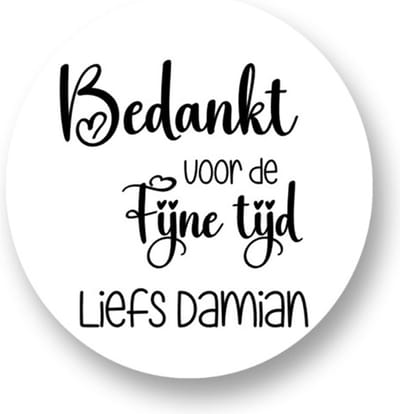 20x Sluitsticker Bedankt voor de fijne tijd - Zwart Afscheid - Sticker met naam - Cadeausticker - Sluitsticker - Rond - 40mm - 20 stuks - Wensetiket - Afscheid - Basisschool - Uitdelen - Traktatie - Uitdeeltraktatie - Collega