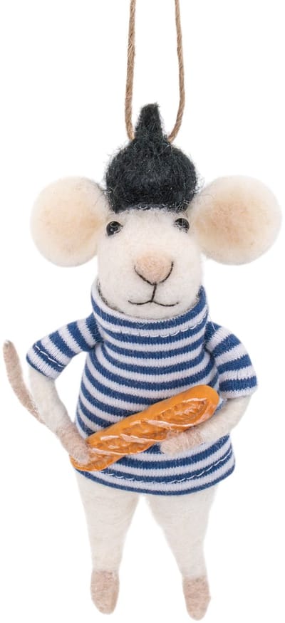 Franse muis met baguette vilten kersthanger - Sass & Belle