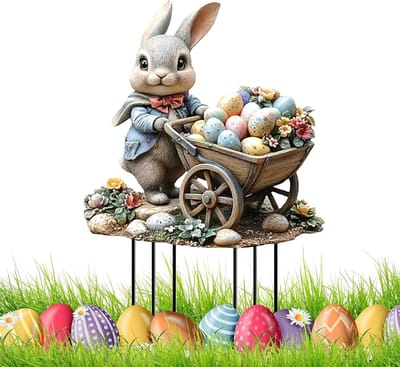 Lente Decoratie Tuin Stake met Vintage Paashaas Figuren - 2D Acryl Paasdecoratie voor Buiten en Binnen, Perfect voor Tuin en Balkon
