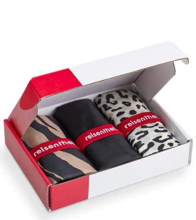 Reisenthel Mini Maxi Shopper Opvouwbare Boodschappentas - 15L - Set 3 stuks - Geschenkdoos - Dierprint & Zwart