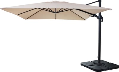 Zweefparasol MCW-A96, 3x3m (Ø4,24m) draaibaar, polyester aluminium/staal 23kg ~ crème met standaard, draaibaar