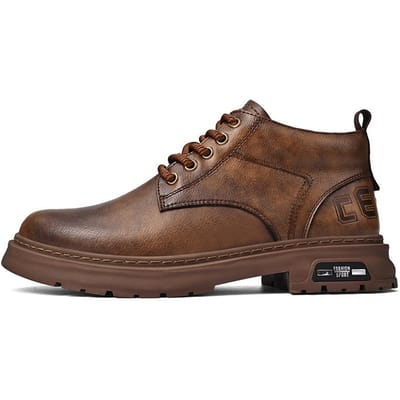 Heren Herfst en Winter Nieuwe Britse Stijl Casual Leren Schoenen Winter Retro Biker Leren Laarzen 44 brown