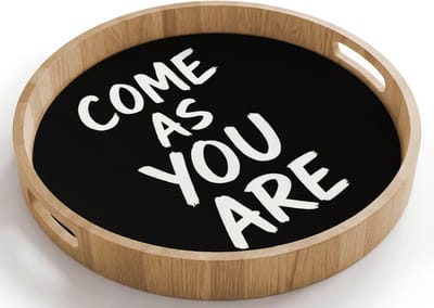 Dienblad rond 40x40 cm - Schootdienblad hout - Quote - Zwart - Simpel - Borrelplank rechthoek - Plateau houten dienbladen
