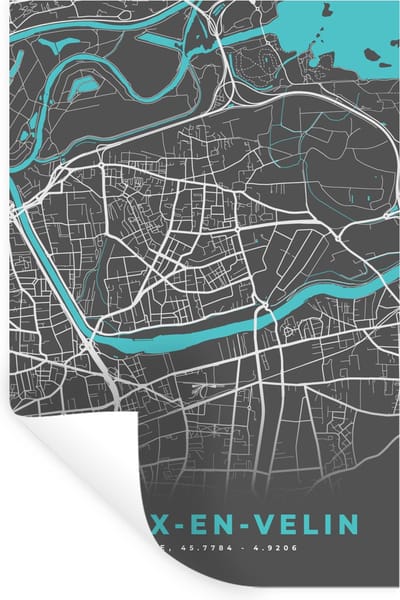 Muurstickers - Sticker Folie - Vaulx-en-Velin - Frankrijk - Plattegrond - Stadskaart - Kaart - 20x30 cm - Plakfolie - Muurstickers Kinderkamer - Zelfklevend Behang - Zelfklevend behangpapier - Stickerfolie