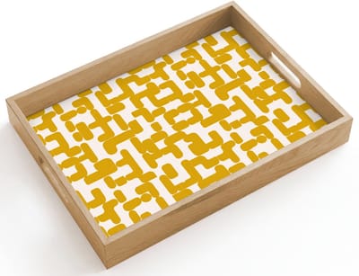 Dienblad hout 40x30 cm - Schootdienblad - Geel - Beige - Patroon - Borrelplank rechthoek - Plateau dienbladen