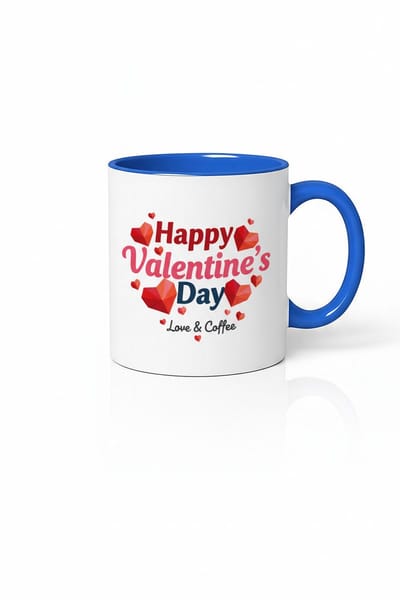 Valentijnsdag Mok Happy Valentine's Day - Liefde & Koffie - Blauw Wit Keramiek Cadeau