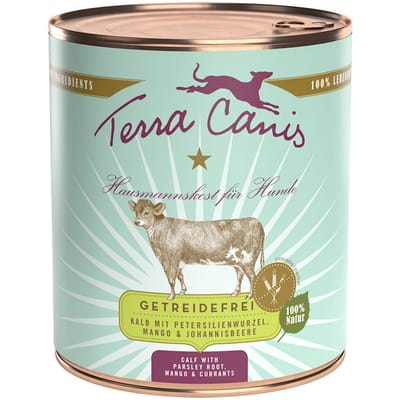Terra Canis Graanvrij Voordeelpakket 12 x 800 g - Kalfsvlees met peterseliewortel, mango & ribes