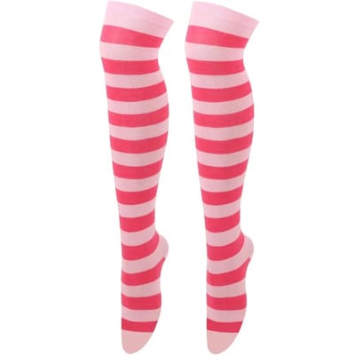 Stippen Dijhoge Sokken Dames Gestreept Dames Meisjes Zwart Wit Roze Lang Boven de Knie Sokken Cosplay Lolita Harajuku Y2K One Size red