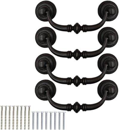 Vintage Ladehandvatten Set van 4 - Antieke Swing Pulls Ringen met Schroeven voor Keuken, Badkamer en Kasten - 12.5CM Lang