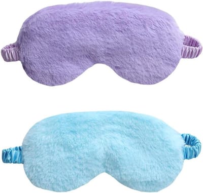 Oogmasker 2 Stuks - Zachte Slaapblinddoek - Ontspannen Slapen - Pluche met Satijn - 20 x 8 cm - Paars Blauw