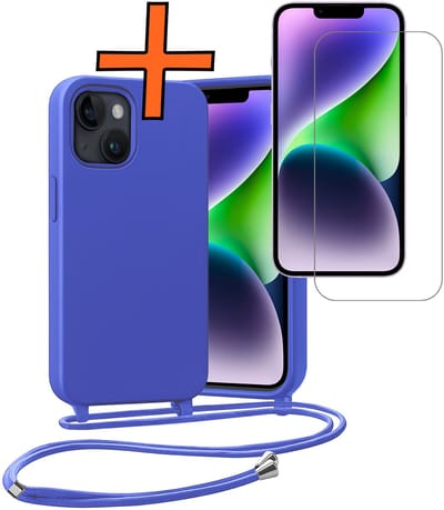Hoesje Geschikt voor iPhone 13 Mini Hoes Met Telefoonketting Met Screenprotector - Backcover Geschikt voor iPhone 13 Mini Case Met Koord - Felblauw