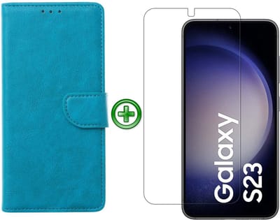 Samsung Galaxy S23 Plus hoesje - Met Samsung S23 Plus Screenprotector - Portemonnee Cover - Turquoise