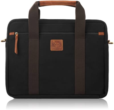 Herens Laptop 15.6" Reistas Trolleyhouder Canvas Leer Zwart