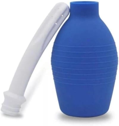 Siliconen Reinigingspompje - Spoelfles Douche Bulb - Persoonlijke Hygiëne - Ergonomisch Ontwerp - 220 ml - Zwart Blauw