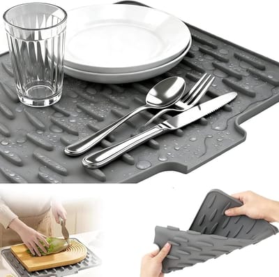 Set van 2 Siliconen Afvoermatten 26 x 32 cm Hellend Lichtgrijs Warmtebestendig voor Keuken en Afvoer