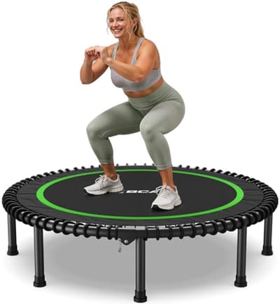 Opvouwbare mini-trampoline 40 inch/122 cm, fitness trampoline tot 500 kg, verstelbaar schuimhandvat, stille rebounder voor kinderen en volwassenen
