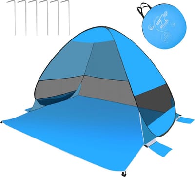 Pop-up strandtent met draagtas, uv-bescherming 50+, windbescherming, waterdichte zonnetent voor familie, tuin, camping, 200 x 165 x 137 cm, voor 3-4 personen, blauw