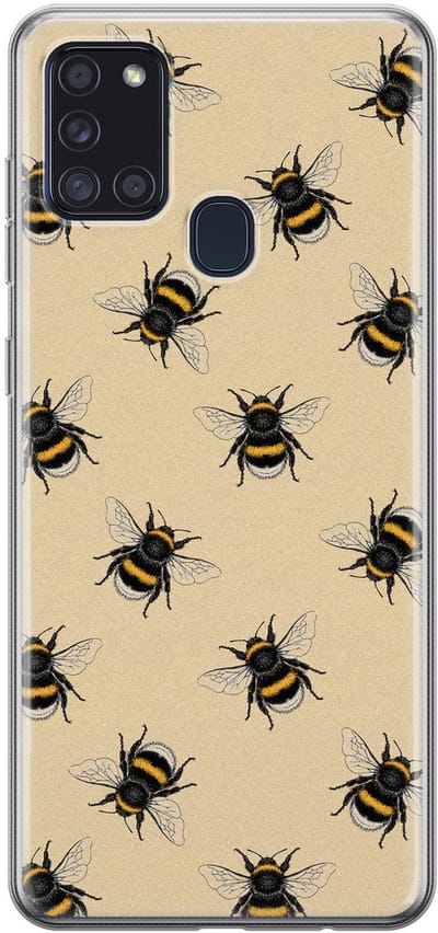 Leuke Telefoonhoesjes - Hoesje geschikt voor Samsung Galaxy A21s - Bijen print - Soft case - TPU - Print / Illustratie - Geel