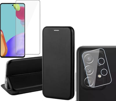 Hoesje geschikt voor Samsung Galaxy A52s - Portemonnee Book Case - Zwart - Met Screenprotector en Camera Screen Protector
