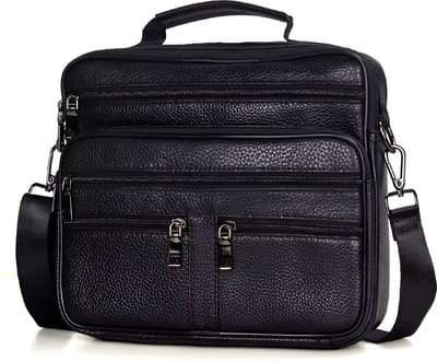 WoYoW® - Heren Lederen Schoudertas - Echt Rundleder - Grote Rits Messenger Bag - Koeienhuid Lederen Handtassen - Zwart