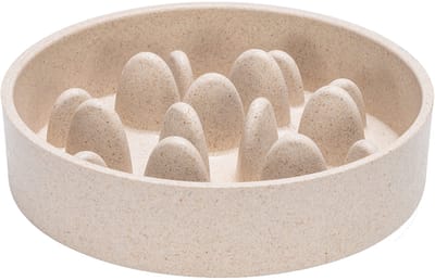 Designed by Lotte Pom Antischrokbak Kat - Slowfeeder kat - Voerbak - Vaatwasserbestendig - Bamboe - Beige - 410 ml