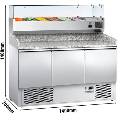 GGM Gastro Pizzakühltisch ECO - 1400x700mm - mit 3 Türen - inkl. Kühlaufsatzvitrine - 6x GN 1/4 Zilver