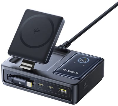Baseus Nomos 5-in-1 140W Oplaadstation - Bureau Oplader - Compatibel met MagSafe/Qi2 - Geschikt voor o.a. iPhone, iPad MacBook & Laptop - Zwart