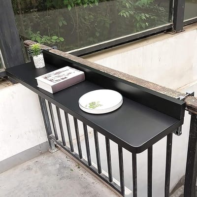 Balkontafel Opvouwbaar - Leuning Tafel - Buiten Leven - Verstelbare Hoogte - 80/120x40cm - Zwart