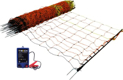 Hek energiser & net voor pluimvee - oranje/blauw - 50m - 10 km bereik