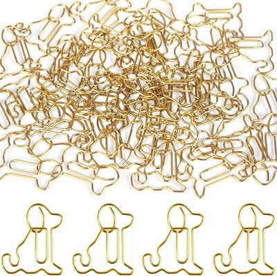 50 Grote Gouden Paperclips in Hondenvorm voor Kantoor en School