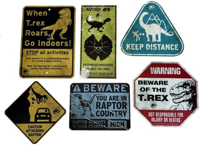 Jurassic World Scaled Prop Replica Metal Warning Signs - Factory Entertainment