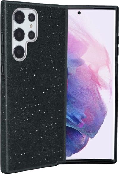 Hoesje Geschikt Voor Samsung Galaxy S22 Ultra hoesje glitter backcover – Zwart – oTronica