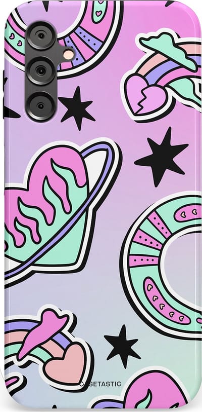 Casetastic Hoesje Geschikt voor Samsung A14 (5G/4G) - Stijlvolle Beschermende Duo-layer Case - Paarse Droomwereld