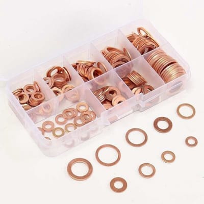 koperen ringen - 200 stuks - M5-M14 - O-ringen - platte ringen - koperen - Met plastic doos - Voor koperen olieaftapplugpakking - Voor machine-uitrustinggereedschapskist