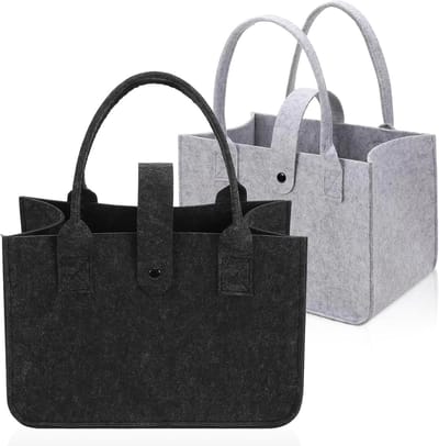 Vouwbare boodschappentassen van vilt, set van 2, ideaal voor winkelen, reizen en picknicks, 30x20x18cm, zwart en grijs