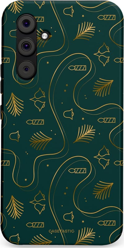 Casetastic hoesje geschikt voor Samsung Galaxy A54 (2023) 5G - Dubbellaagse bescherming - Groene kerst bellen en takken - Fashion Case - Donkergroen Donkergrijs Petrol