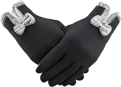 Warme touchscreen winterhandschoenen voor dames met zwarte strik, ideaal voor koud weer, skiën, fietsen en hardlopen