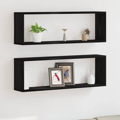 vidaXL - Wandplanken - 2 - st - Zwart - Eiken - 80 - x - 15 - x - 26 - cm - Bewerkt - hout