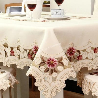 Tafelkleed Eettafelkleed Beige Verdikt Luxe Geborduurd Rechthoekig Tafelkleed Tafeldecoratie Roze Stoelhoes Stofdicht 85x85cm beige
