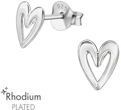 Joy|S - Zilveren hartje oorbellen - 6 x 7 mm - oorknoppen - gehodineerd / rhodium
