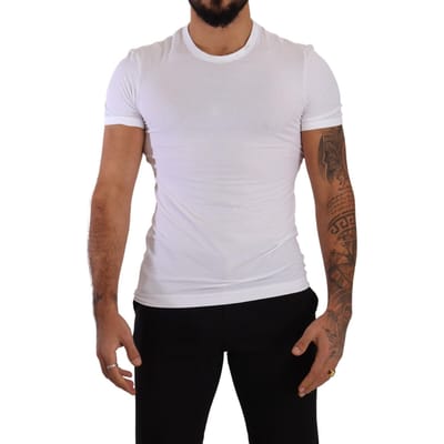 Dolce & Gabbana Heren Witte Ronde Hals Katoenen Stretch T-shirt