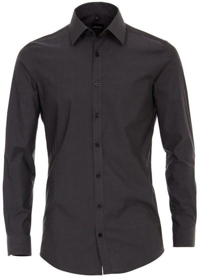 Venti - Heren Overhemd - Poplin - Strijkvrij - Slimfit - Antraciet