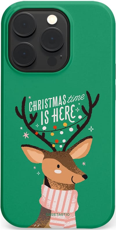 Casetastic hoesje geschikt voor Apple iPhone 14 Pro - MagSafe - Dubbellaagse bescherming - Rudolf het Rendier op het groen - Fashion Case - Turquoise Perzik Donkergroen