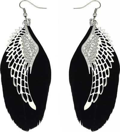 Fako Bijoux® - Oorbellen - Veren Met Vleugels - Zwart