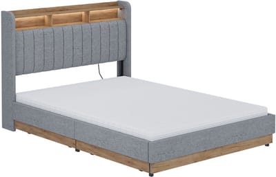 Vitalispa Nura Gestoffeerd bed – 140x200 cm met 4 laden Grijs/eiken