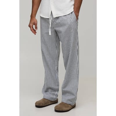 Relaxed Linnen-look Pantalon Met Krijtstreep | Charcoal | Size 2XL