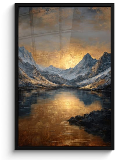 Poster in lijst - Fotolijst 60x90 cm - Posters - Berglandschap met Gouden Zonsondergang - Posterlijst zwart - Decoratie - Wanddecoratie woonkamer - Muurdecoratie slaapkamer