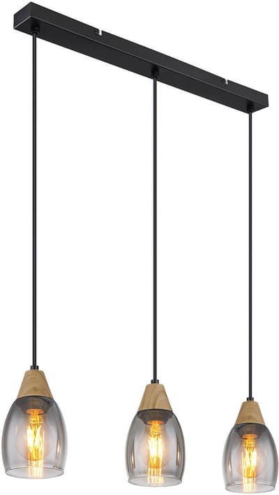 Globo - hanglamp - Reid - zwart - glas - grote eettafellamp - E27 - 15706-3H